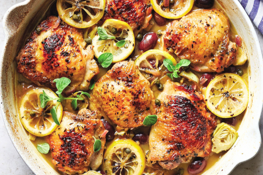 Roast Chicken with Lemon, Olive, and Artichoke